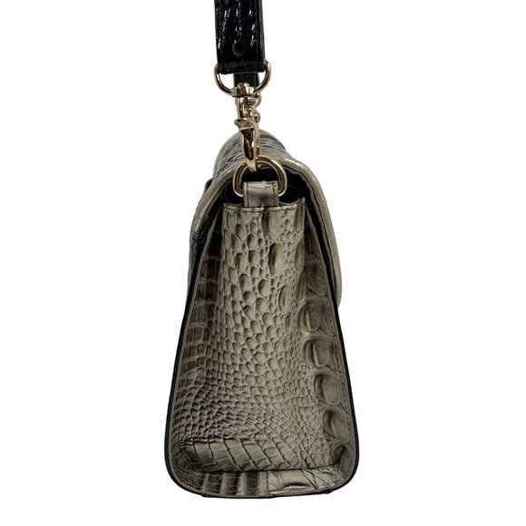 BRAHMIN Fold Over Clasp Shoulder Bag Clutch Crocodile Embossed Leather Silver - Picture 3 of 14